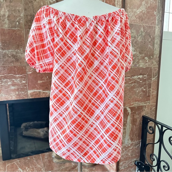 Off shoulder Puffy Sleeves Red White Checked Top Size Large - Picture 7 of 10